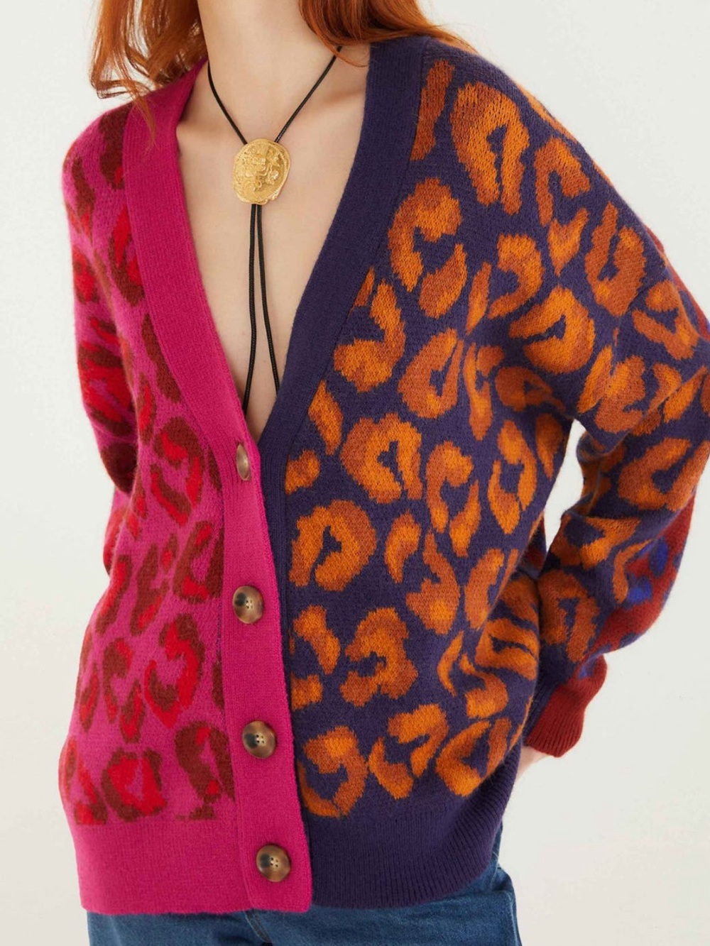 FARM Rio Mixed Ikat Leopard Button Front Cardigan NWT Size XL